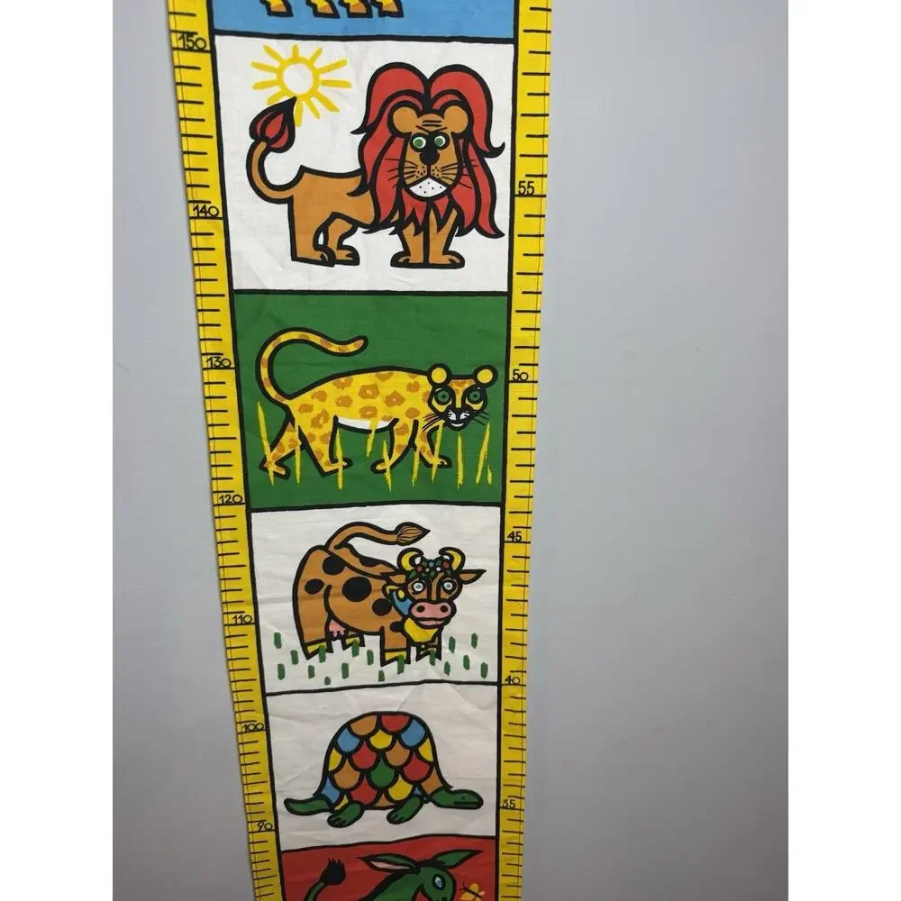 Vintage New Kreier Kids Fabric Growth Chart Animal Wall Hanging